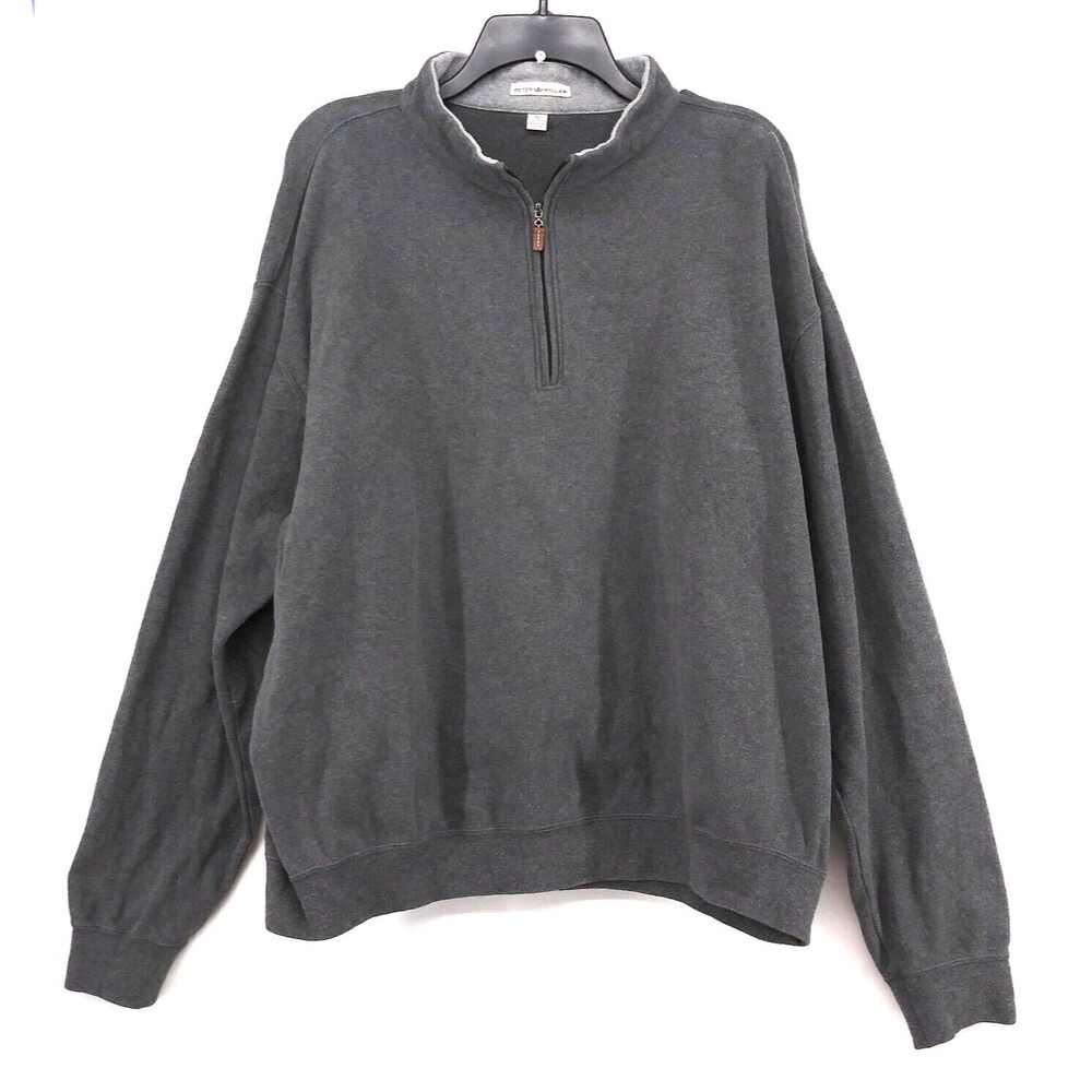 Peter Millar Sweater Mens Size XL Gray 1/4 Zip Pullover Long Sleeve 100% Cotton